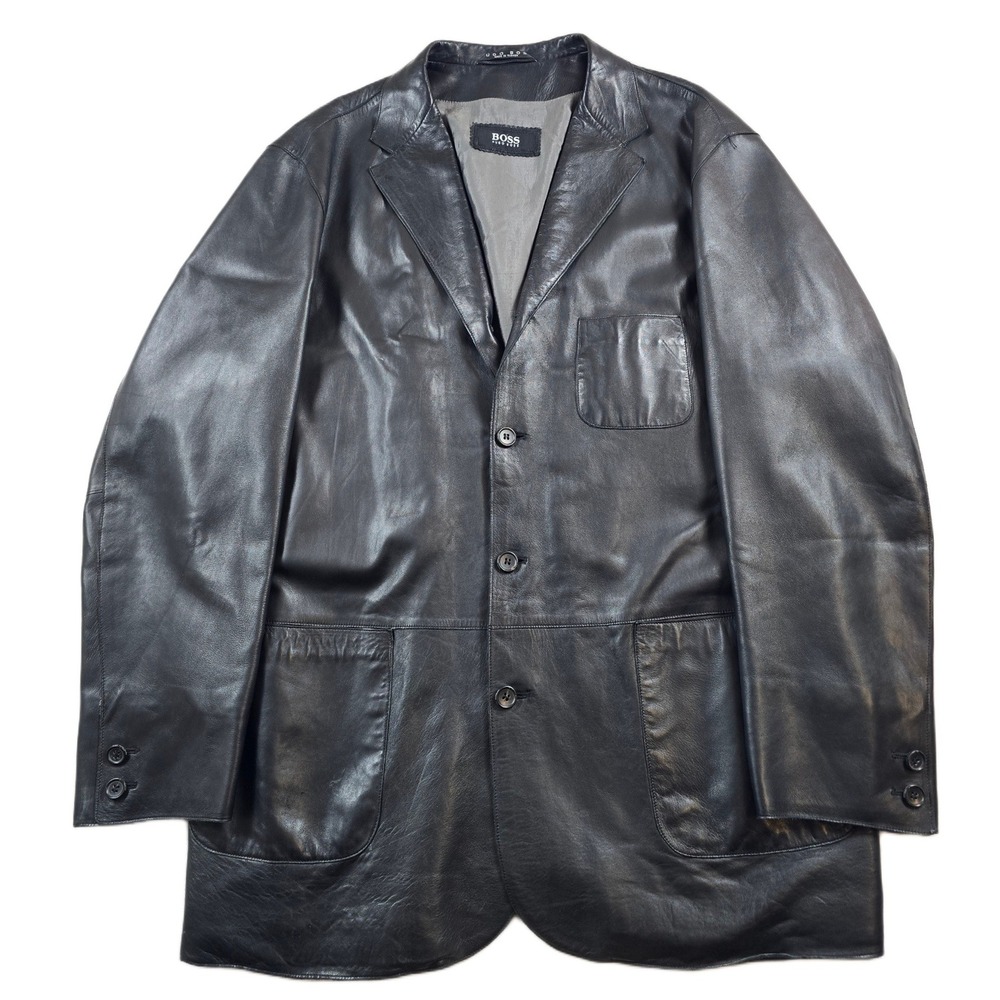 Hugo Boss Leather Blazer Mens XL 46R Black Lambskin Anilin Soft Lightweight